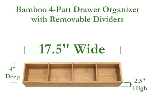 Image of Lipper International Bamboo Drawer Organizer with 3 Removable Dividers, Brown (Pack of 6)