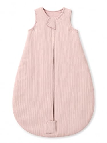 Image of TuddyBuddy Baby Cotton Wearable Quilted Sleeping Bag Blanket 1.5 Tog with 1 Way Zipper Closure | Ideal for Babies & Kids Hypoallergenic Fabrics | (Pin Striped Fabric - Light Pink, 0-6 Months)