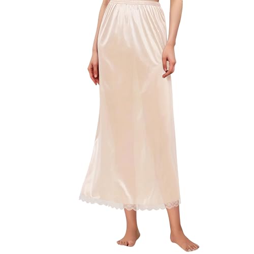 Girstunm Damen Unterrock Langer Boden Rock Extender Atmungsaktiver Antistatisch Petticoat 79cm Champagne X-Large