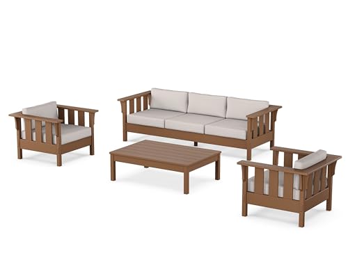 Martha Stewart by POLYWOOD® Acadia 4-Piece Deep Seating Set with Sofa in Teak (Dune Burlap)