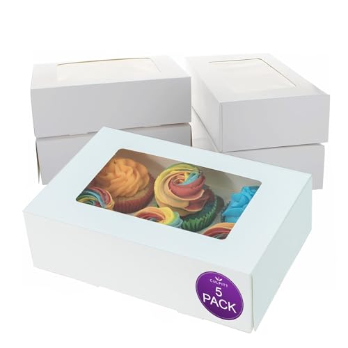Culpitt 6 Hole Cupcake Boxes 5 Pack White Cupcake Boxes For Carrying And Displaying Tasty Muffins Fairy Cakes And Treats
