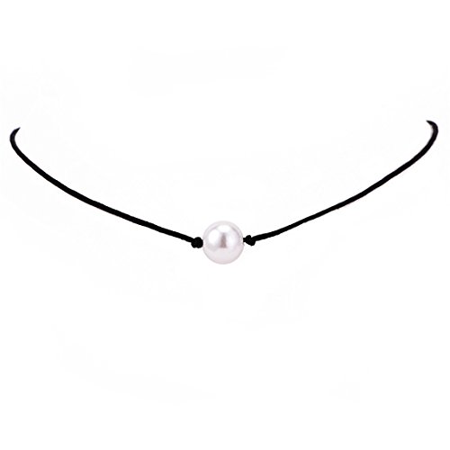 Rurah Women Imitation Pearl Choker Necklace Leather Cord for Women Handmade Choker Jewelry Gift