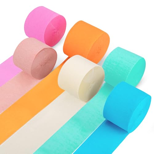 Image of 6 Rolls Crepe Paper Streamers Party Decorations, Rainbow Streamers Colorful Candyland Party Decorations for Birthday Wedding Bridal Baby Shower