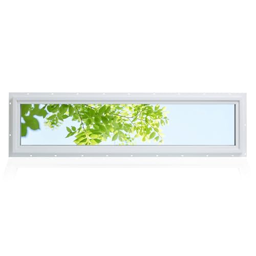 Vinyl Transom Window 12 x 48 Double Pane Household Fixed Window and Tempered Glass for House Picture Window (White)