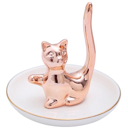 Artibetter Soporte para Anillos de Gato de Cerámica Elegante y Exclusivo, Plato para Joyas Adecuado para Organizar Joyería y Decorar Tocador o Entrada