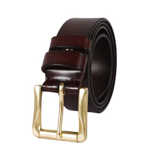AGUTALITHIC Men's Women's Genuine Leather Belt,Fashion Handmade Cowhide,with Solid Brass Single Prong Roller Square Buckle(115cm/45, Coffee)