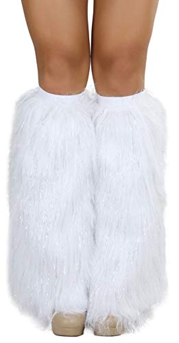 Image of ToBeInStyle Women's Glitter Rave Faux Fur Lurex Boot Cuff Fuzzy Leg Warmers
