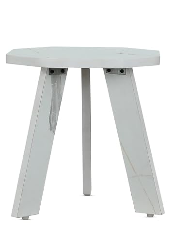 Image of SBF Furniture Mini Hexagonal Side Table, 30cm Matte Finish, Modern Minimalist Design, 3 Angled Legs (White Taj1)