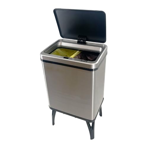 WELL HOME MOBILIARIO & DECORACIÓN Cubo de Basura inteligente para Reciclaje, con apertura automática y contacto manual, capacidad 15L+15L, Alto: 60 (x35,5x26cm), Color Gris