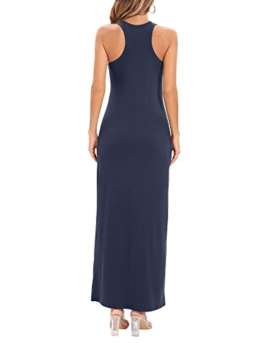Image of Roselux Women Sleeveless Scoop Neck Striped Maxi Sundresses Loose Racerback Long Dress