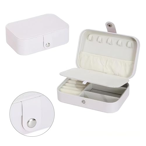 Image of Lazer Accessories Jewellery Organiser PU Leather Zipper Portable Storage Box Case with Dividers Container for Rings, Earrings, Necklace Home Organizer | Cream White