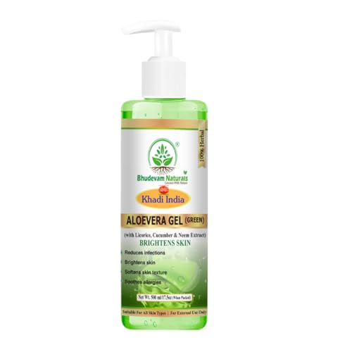 Image of Khadi Organic and Natural Aloe Vera Gel Green for Glowing Face Skin | Natural Moisturizer for Skin | Soothes Sunburn & Acne | Non-Sticky Herbal Formula | For Men & Women | 500ml
