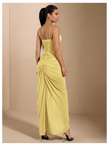 Image of Floerns Women's Ruffle Ruched Cami Dress Draped Split Elegant Bodycon Maxi Dresses