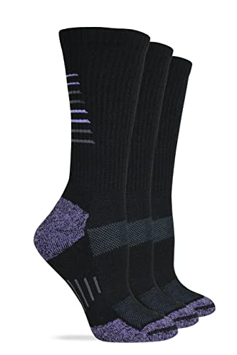 Wise Blend Ladies Merino Wool Blend Seamless Toe Hiker Crew Socks 3 Pair (Black, Medium)
