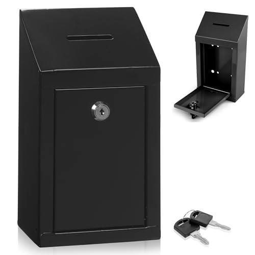 Metal Donation Box-Suggestion Box with Slot and lock-Cash Lock box for Money-Secure Drop Box-Comment and ballot voting box-comes with pre-drilled holes for easy wall mounting 10 X 6 X 2.5