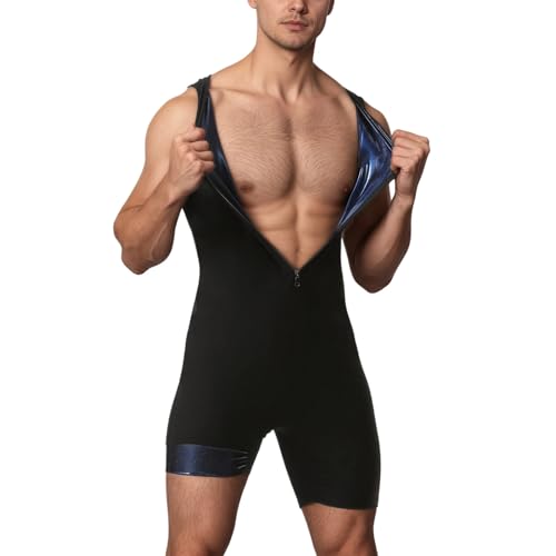 Generico Traje de triatlón para hombre, mono de manga corta, camiseta de levantamiento de pesas, body de lucha libre, juego de triatlón corto, mono de correr con cremallera, fitness, sauna, moldeador