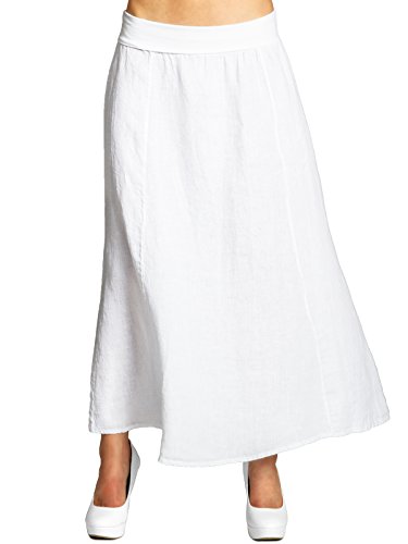 Caspar RO019 Damen Langer Maxi Sommer Leinenrock, Farbe:Weiss, Größe:M - DE38 UK10 IT42 ES40 US8