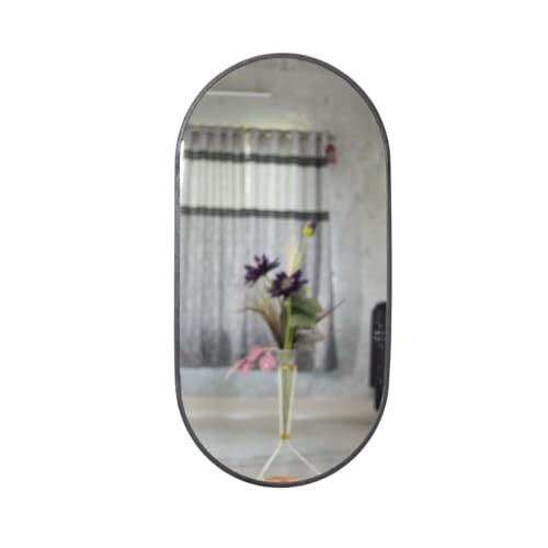 Image of Modern Elegance Capsule Shape Wall-Mounted Mirror Metal Framed Wall Mirror Bathroom Mirror Living Room Mirror Home Decor Mirror 24 x 48 Inches Color Antique Silver MF 107