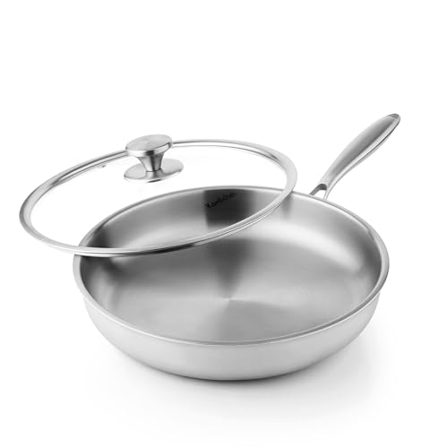 Image of Kordichef 12 Inch Stainless Steel Frying Pan with Lids, Healthy Stainless Steel Skillet, Works on Induction, Ceramic and Gas Cooktops, PFOA Free Cookware, Dishwasher and Oven Safe, Stay-Cool Handle
