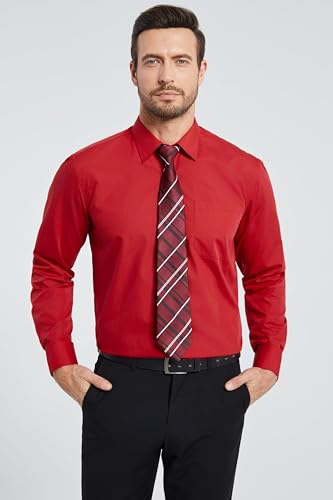 Image of HISDERN Mens Dress Shirt with Tie Pocket Square Set Classic Button Down Shirt Matching Tie Long Sleeve Shirts