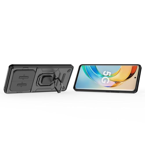 Image of TPU+PC Camshield Pro Case With Slide Camera Protection And Ring Stand Bumper Back Case Cover For Honor X9B 5G (Black)