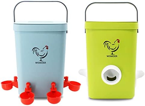 WISMOIER Chicken Feeder and Waterer Set,Automatic Chicken Feeding Equipment,Hanging Poultry Waterer Feeder Kit with Auto-Fill Cups,Feeding Ports and Nipples Set,Chicken Coop Accessories,3,2 Gallon