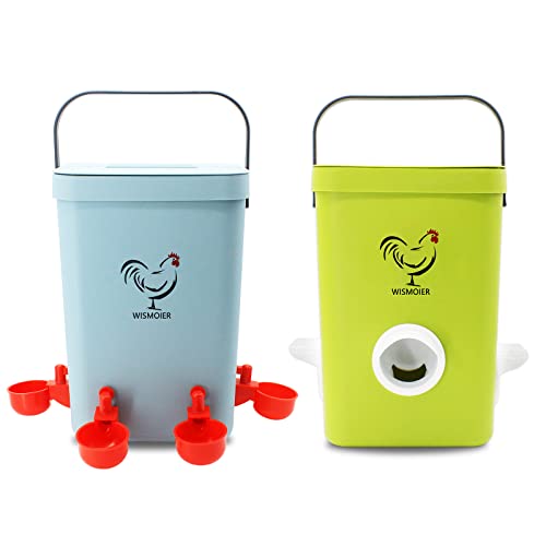 Wismoier Chicken Feeder And Waterer Set,Automatic Chicken Feeding Equipment,Hanging Poultry Waterer Feeder Kit With Auto-Fill Cups,Feeding Ports And Nipples Set,Chicken Coop Accessories,3,2 Gallon #TOP2