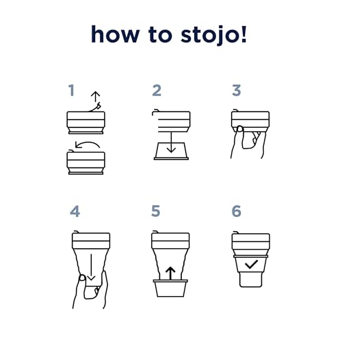 STOJO On-The-Go Mini tasse pliable pour enfant – 237 ml – Tasse de voyage réutilisable et pliable en silicone avec couvercle et paille – Portable, format de poche, passe au lave-vaisselle, bleu acier – vue 3