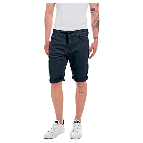 REPLAY Djovic Pantalones Cortos de Jean, 085 Blue, 27 W para Hombre