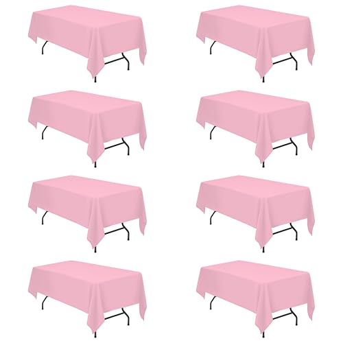 Image of BRILLMAX 8 Pack Pink Tablecloths 60x102 Inch for 6ft Rectangle Tables | 150 GSM Polyester Fabric, 15 inch Standard Drop, Water, Stain & Wrinkle Resistant Cloth Cover for Wedding Reception Banquet Party
