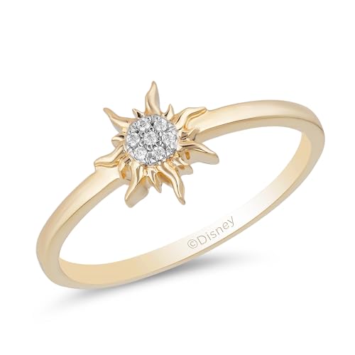Jewelili Enchanted Disney Fine Jewelry Rapunzel Sun Ring for Women | 10K Yellow Gold | Natural White Round Diamond Accent | Ring Size 7