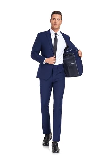 Men's Suits Slim Fit 2 Button Dress Suit Jacket Blazer Pants Set Suit for Men Casual/Formal/Wedding Tuxedo Navy Blue XXXL3