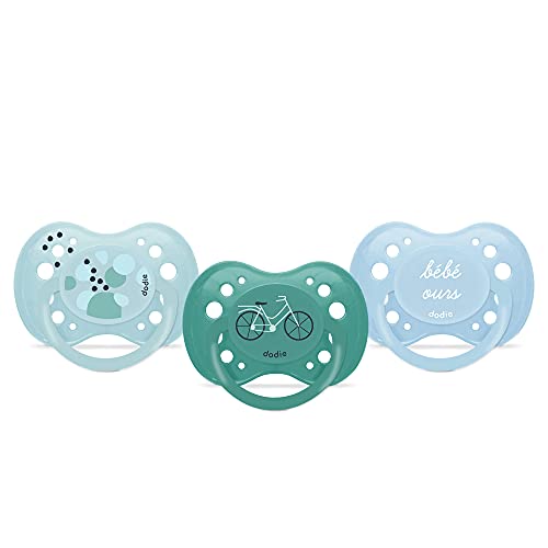 DODIE, Sucettes Anatomiques, Tetine pour bébé, +18 mois, Sans BPA, Résistante, Bleu, Garçon, Vélo, Lot de 3