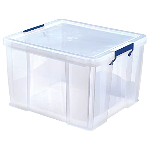 BANKERS BOX 48L Plastic Storage Boxes with Lids. ProStore Super Strong Stackable Plastic Storage Boxes (30 x 41 x 37 cm), Made in the UK, Clear