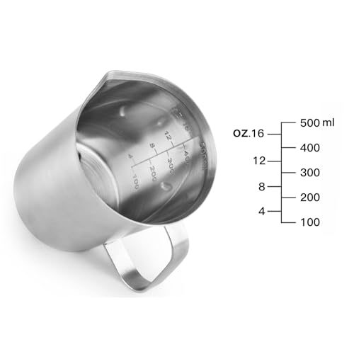 CURTA 18/8 Stainless Steel Measuring Cup with Handle and Pour Lip, Metal Pitcher with Oz and ML marking, 16OZ/500ML- 2 Cup), Heavy-Duty Pitcher