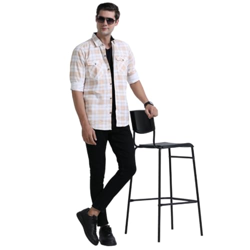 Image of Rocket Science Men's Cotton Blend Slim Fit Double Pocket Checked Casual Shirt.