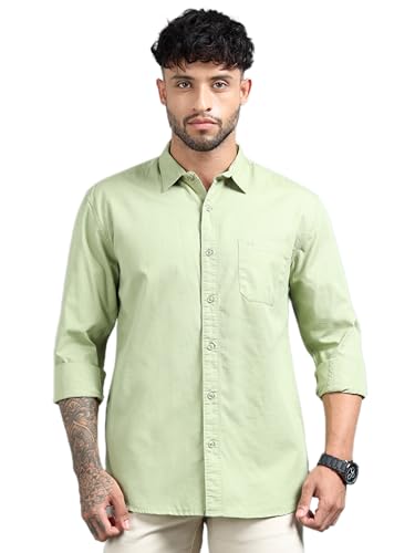 Image of Men Slim Fit Solid Spread Collar Casual Shirt