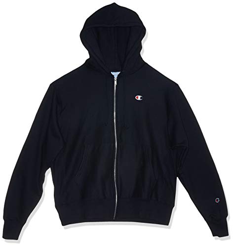 Champion LIFE mens Life Reverse Weave Full-zip Hoodie Sweatshirt, Navy/Left Chest 