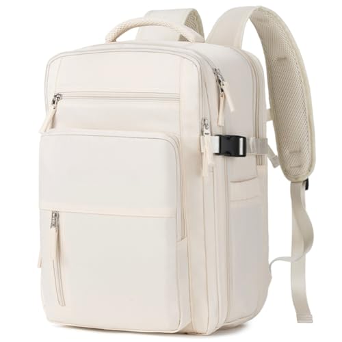 Mochila de viagem expansível e impermeável reforçada para laptop, estilo multifuncional (Branco)