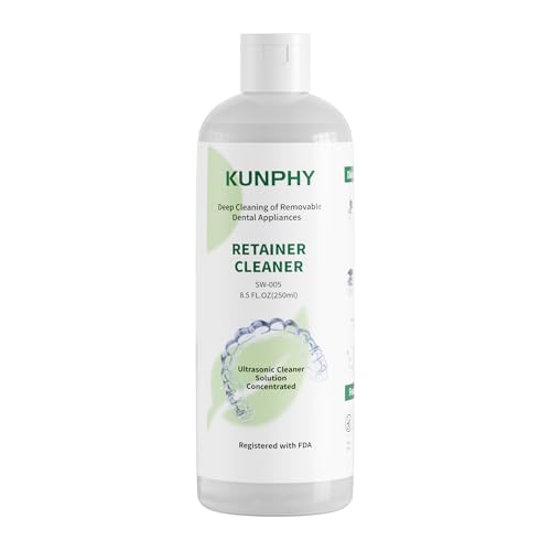 KUNPHY Ultrasonic Retainer Cleaner Solution Concentrate-Professional Cleaning of Retainers Denture Invisible Aligners Mouth Guards Night Guards Remove Odors Discoloration & Stains 8 oz(Mint)