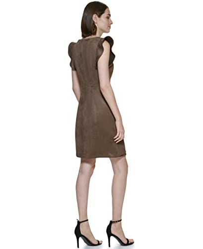 Image of DKNY Women's Flutter Sleeve Faux Wrap Dress with Hardware