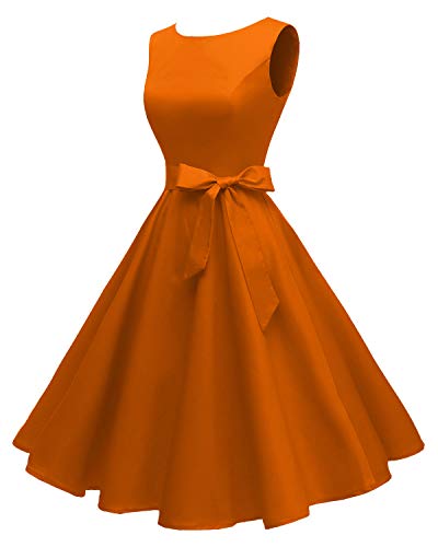 Hanpceirs Women's Boatneck Sleeveless Swing Vintage 1950s Cocktail Dress Orange 2X