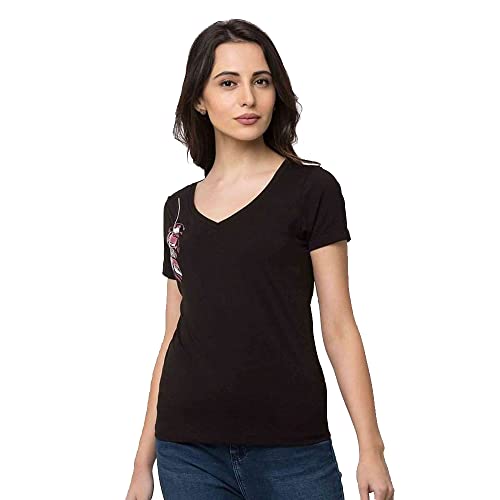 Image of Spykar Womens Regular Fit Cotton Lycra Solid T-Shirt (A21SPKT01BJ007L-P)