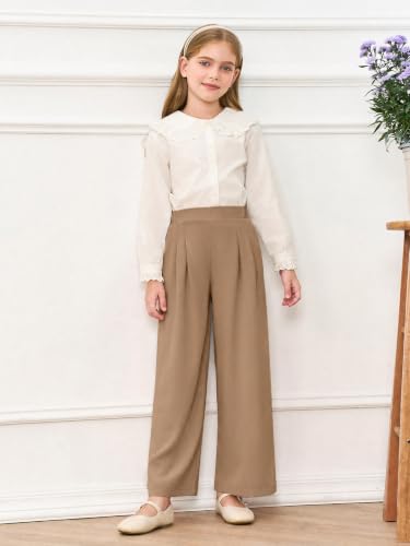 Image of Haloumoning Girls Uniform Pants Kids Wide Leg Dress Pants 5-14 Years