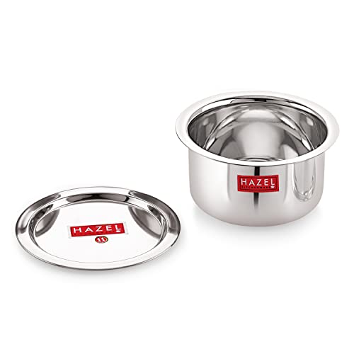 Image of HAZEL Stainless Steel Tope Patila with Lid | 1400ml Heavy Gauge Flat Bottom Bhagona Dekchi | 18cm Boiling Vessel for Milk & Cooking