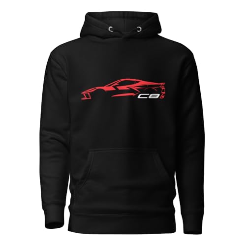 2024 Sports Car C8 hoodie for Vette Drivers Torch Red Minimalist Silhouette Custom Pullover