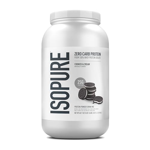 Best Protein Powder for Keto: Isopure Zero Carb Whey Isolate Review 1 Isopure Zero Carb 100% Pure Whey Isolate Protein Powder, Lactose Free, Gluten Free, With Vitamins, Cookies & Cream, 25g Protein Per Serving, 3 Pounds, 44 Servings (Packaging May Vary)