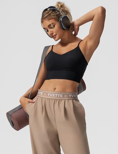 Yvette Adjustable Spaghetti Straps V Back Sports Bras for Women Light Support Padded Wireless Yoga Bra Cropped Tank Top4