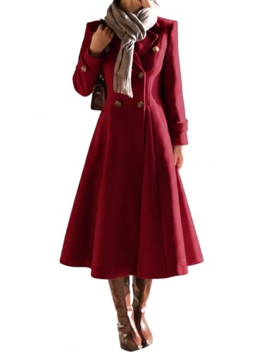 Image of IDEALSANXUN Womens Long Wool Coat Fall Winter Double Breasted Trench Coat Peacoat Jackets