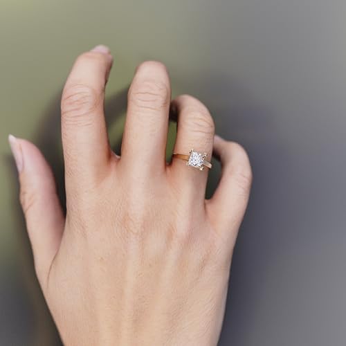 INDRI 10k Solid Gold Moissanite Engagement Ring for Women 1 Carat 6mm Princess Cut Certified Solitaire Square Promise Ring, Solid White Yellow Gold (D-E Color VVS1 Quality)4